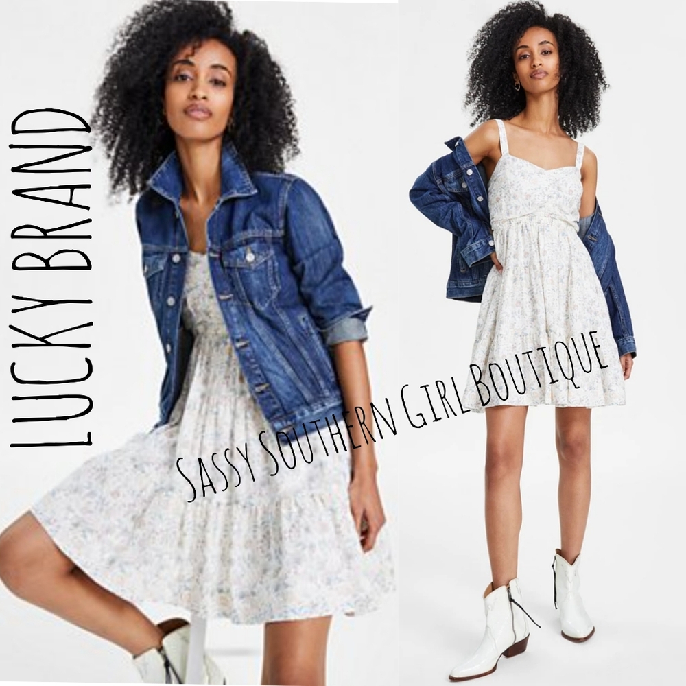 🆕⭐ Lucky Brand White Floral Cotton Mini Dress - Picture 1 of 12